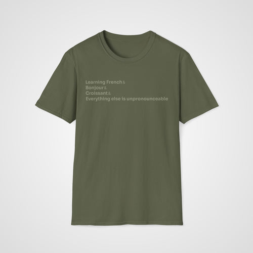 Bonjour Croissant French T-Shirt in Military Green