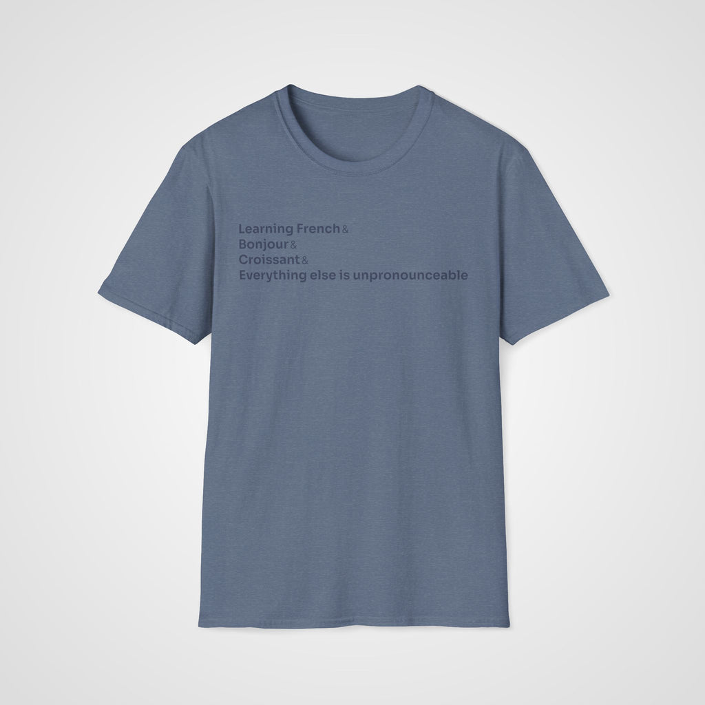 Bonjour Croissant French T-Shirt in Heather Indigo