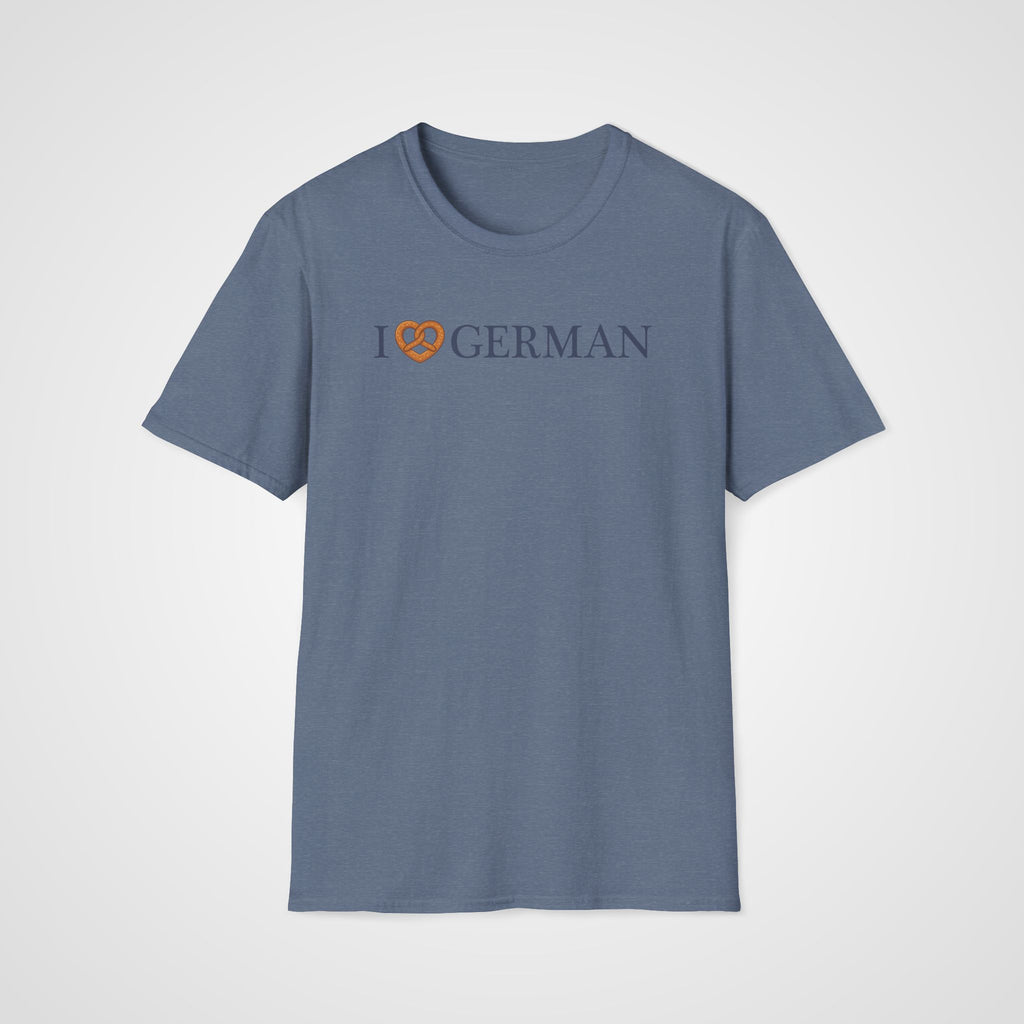 I Love German - Pretzel T-Shirt in Heather Indigo