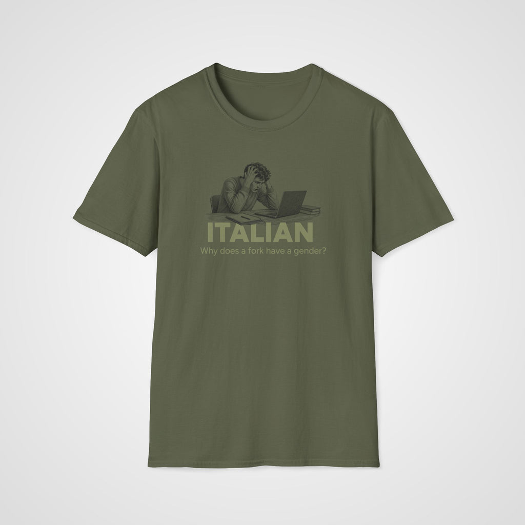 Italian Fork Gender T-Shirt in Military Green