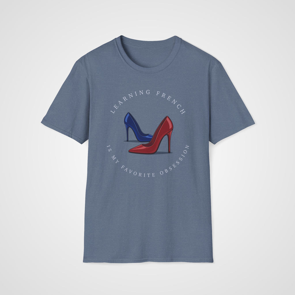 French Is My Obsession T-Shirt in Heather Indigo