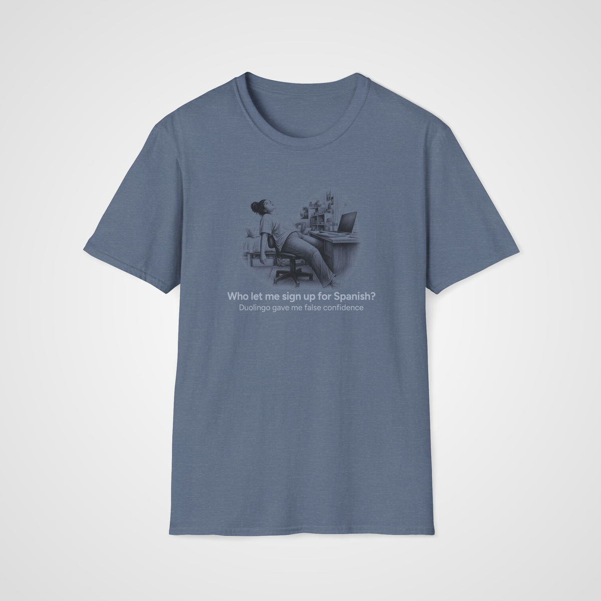 Signed Up for Spanish T-Shirt in Heather Indigo