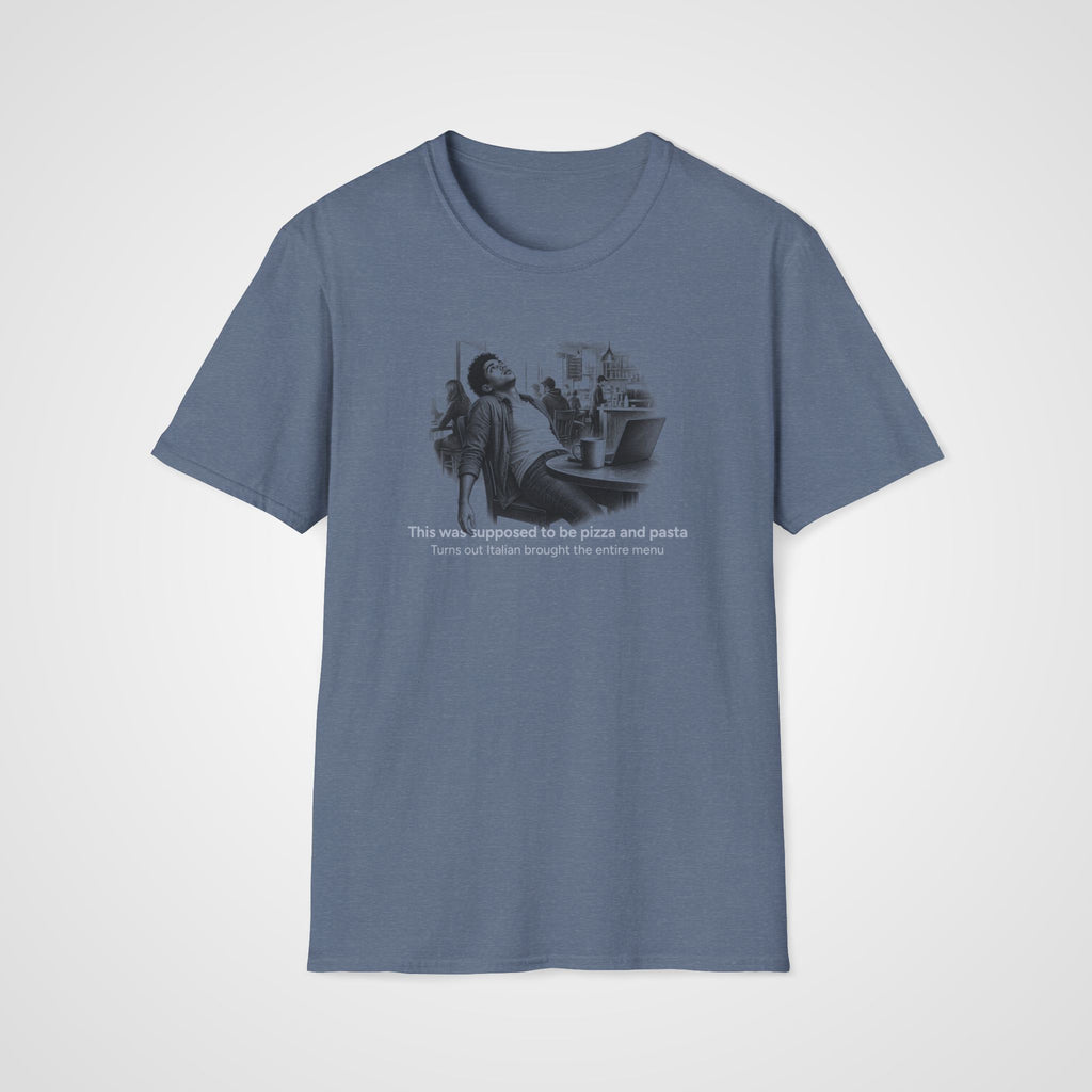 Pizza and Pasta Italian T-Shirt in Heather Indigo