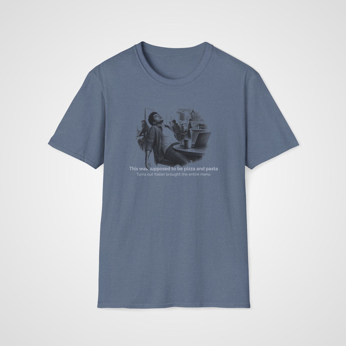Pizza and Pasta Italian T-Shirt in Heather Indigo