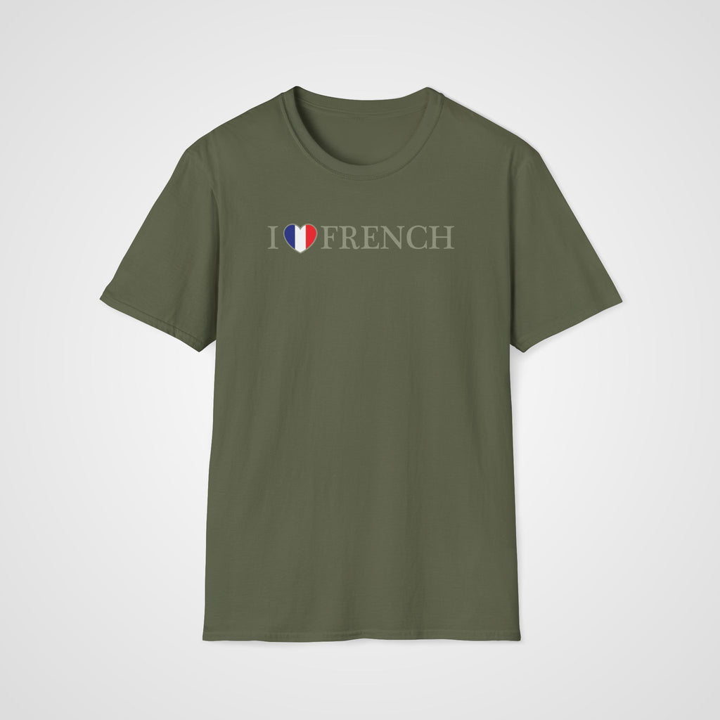 I Love French Flag Heart T-Shirt in Military Green