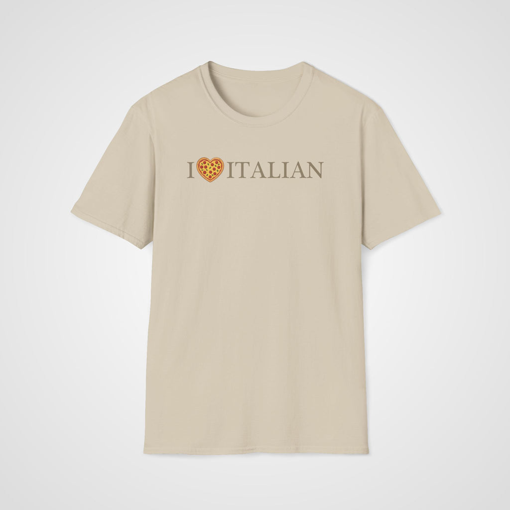I Love Italian Pizza Heart T-Shirt in Sand