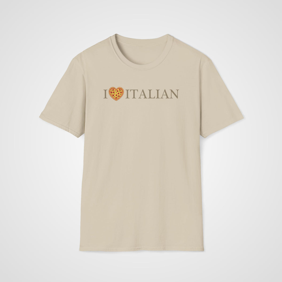 I Love Italian Pizza Heart T-Shirt in Sand