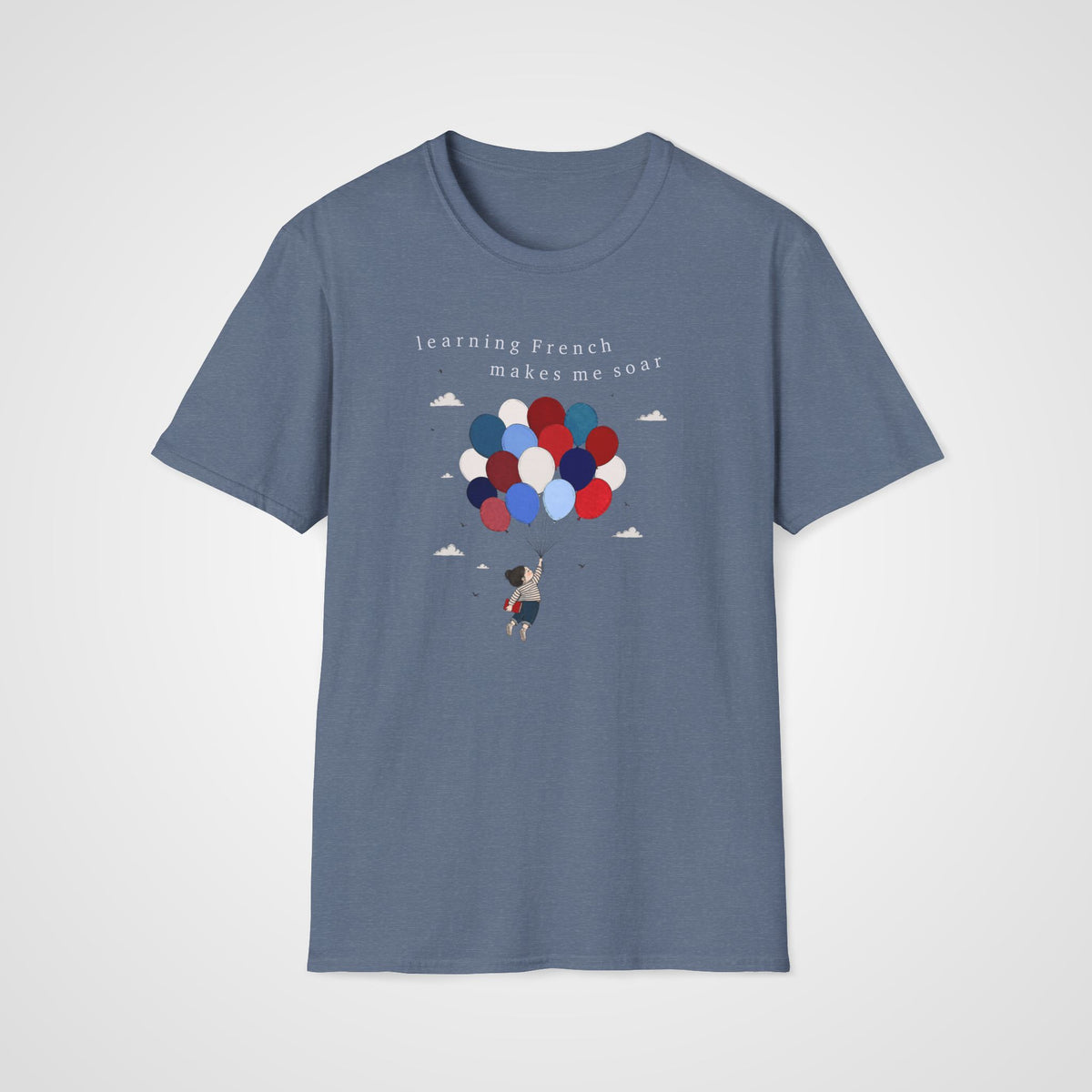 French & Balloons T-Shirt in Heather Indigo