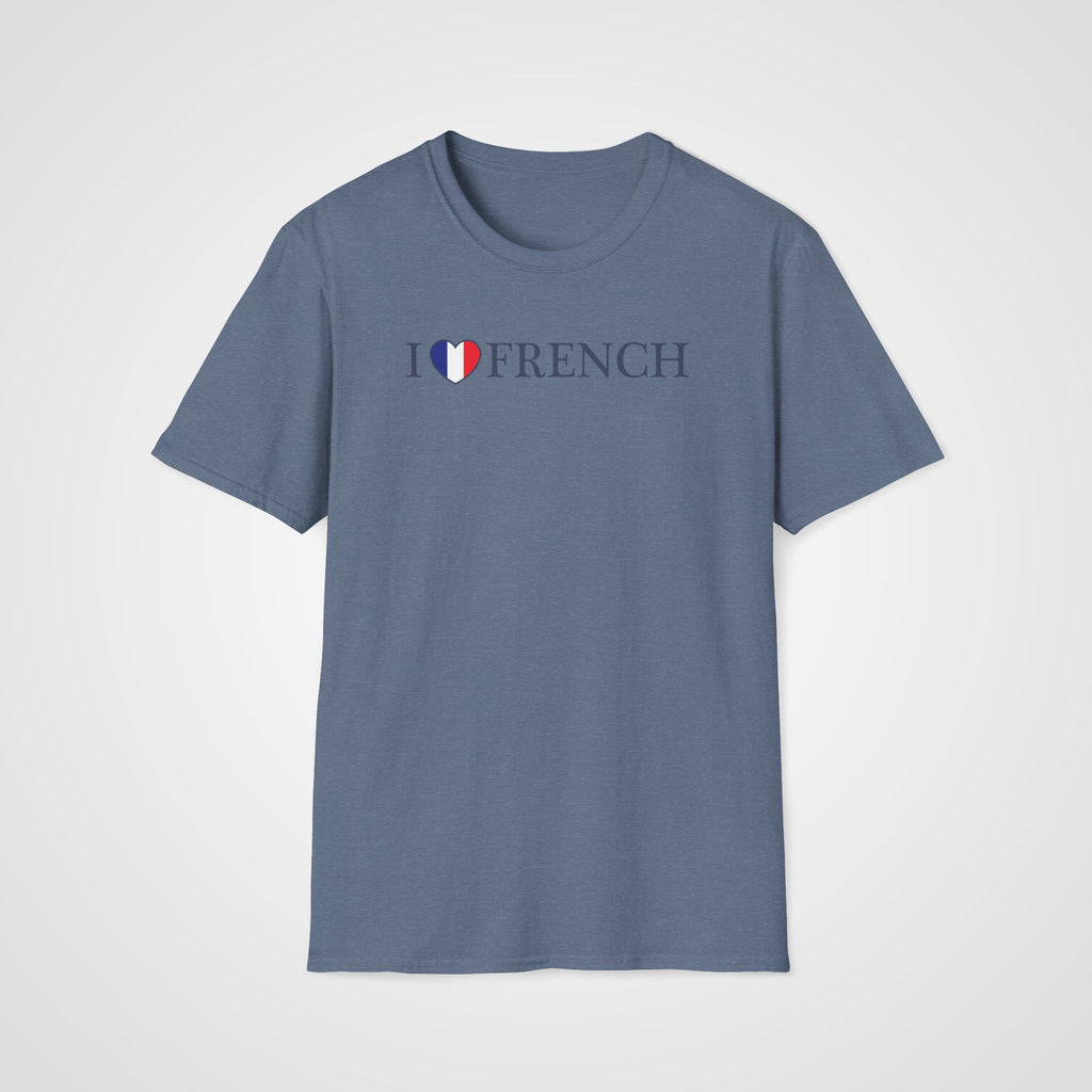 I Love French Flag Heart T-Shirt in Heather Indigo