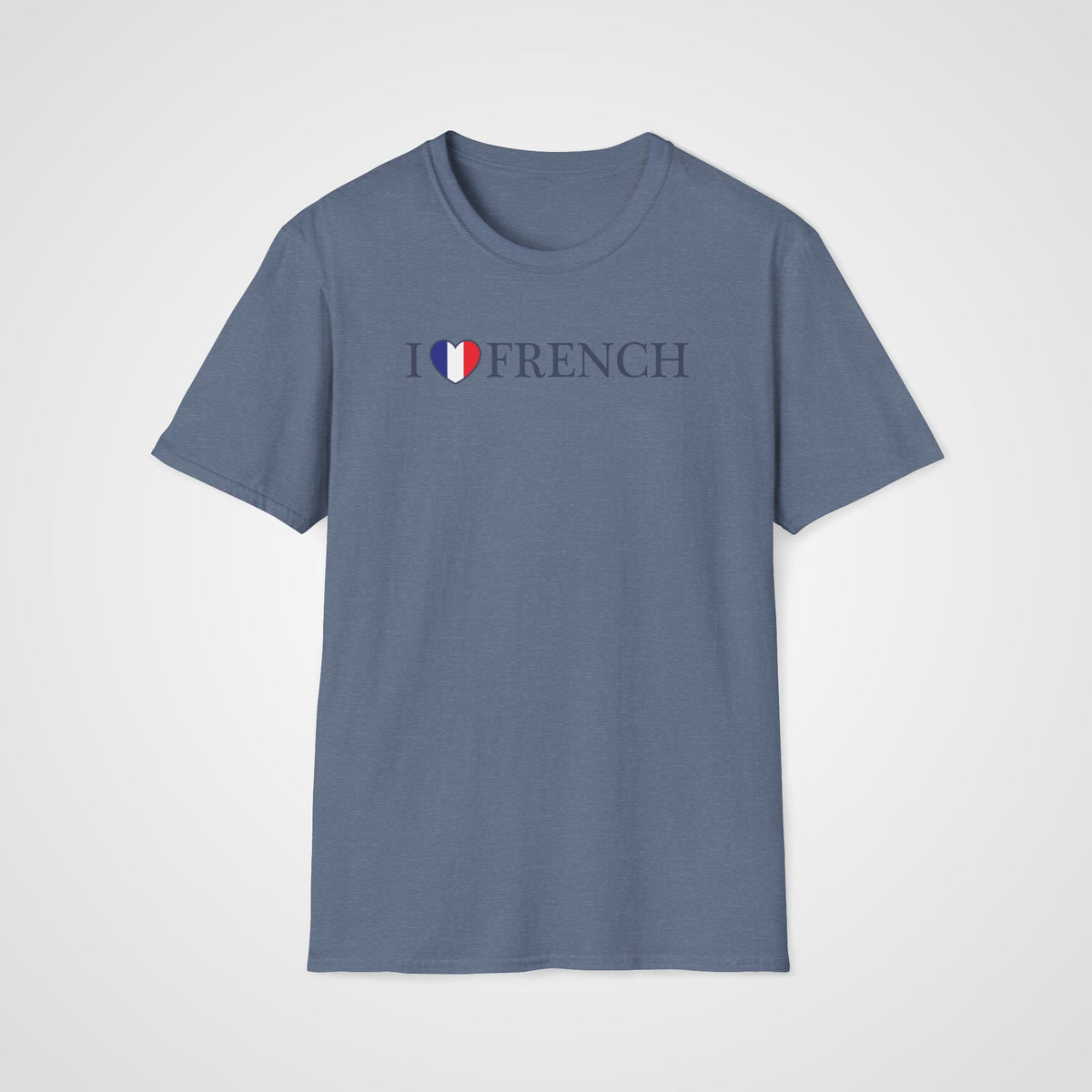 I Love French Flag Heart T-Shirt in Heather Indigo