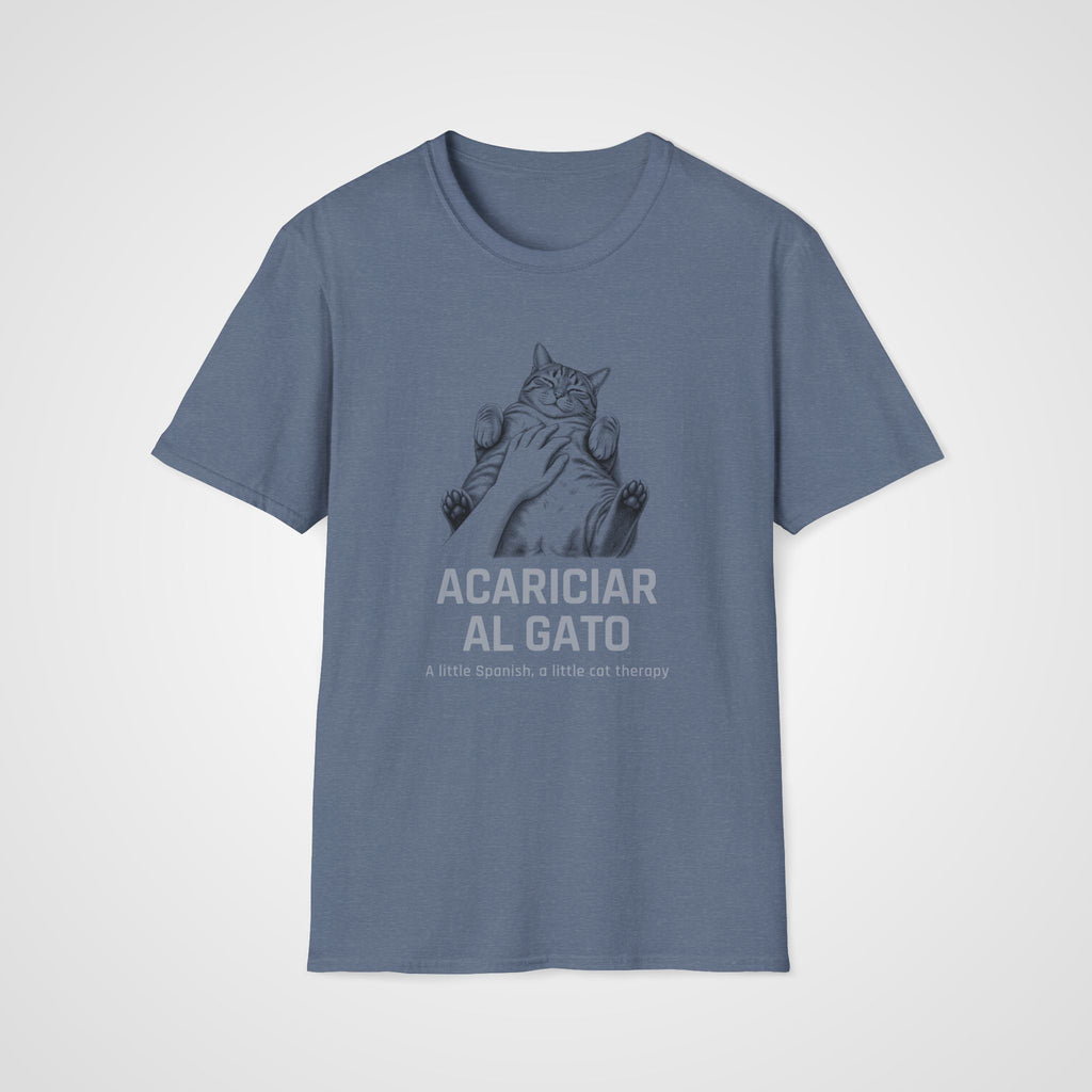 Acariciar al Gato Spanish T-Shirt in Heather Indigo