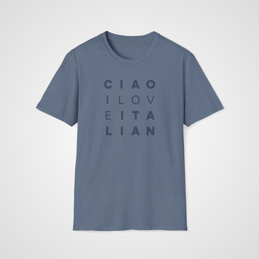 Ciao I Love Italian T-Shirt in Heather Indigo