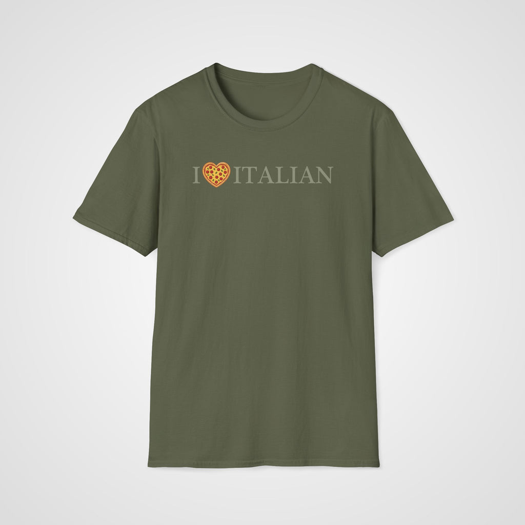 I Love Italian Pizza Heart T-Shirt in Military Green