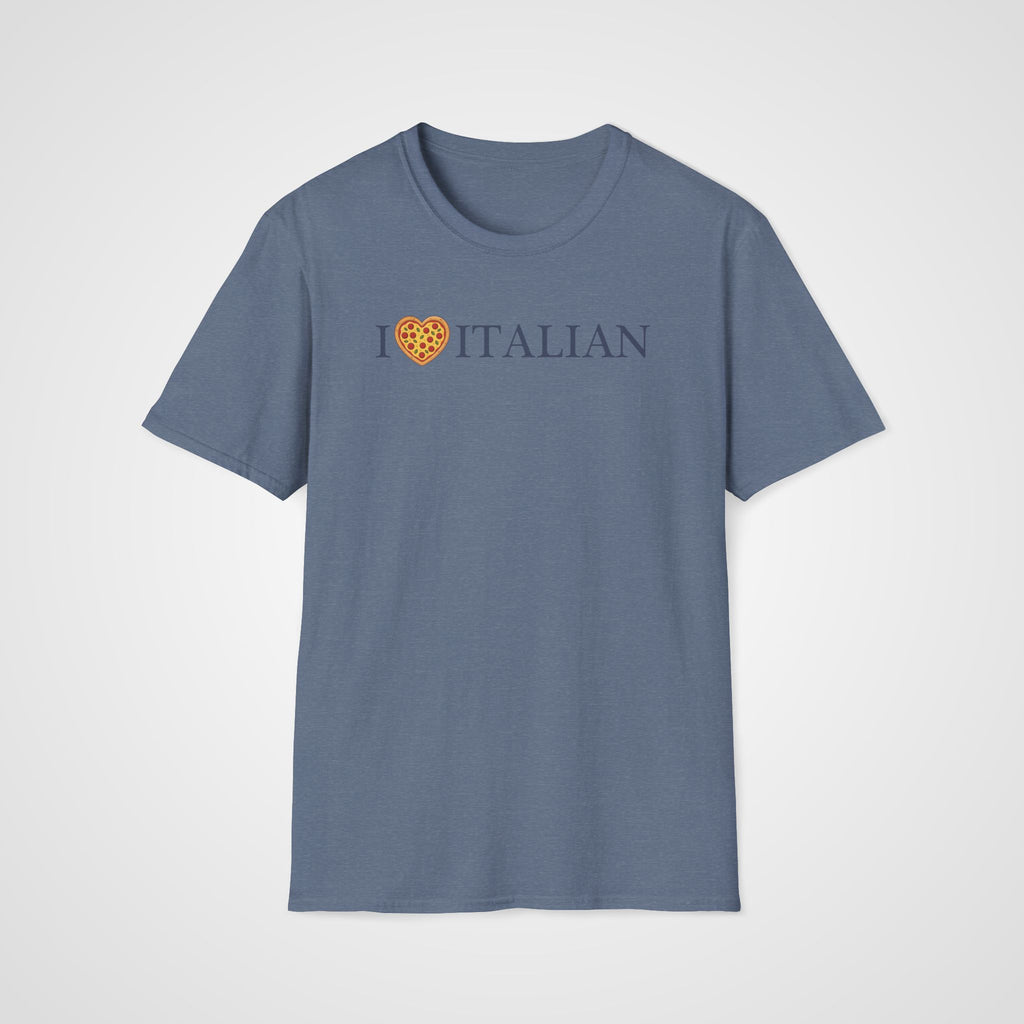 I Love Italian Pizza Heart T-Shirt in Heather Indigo