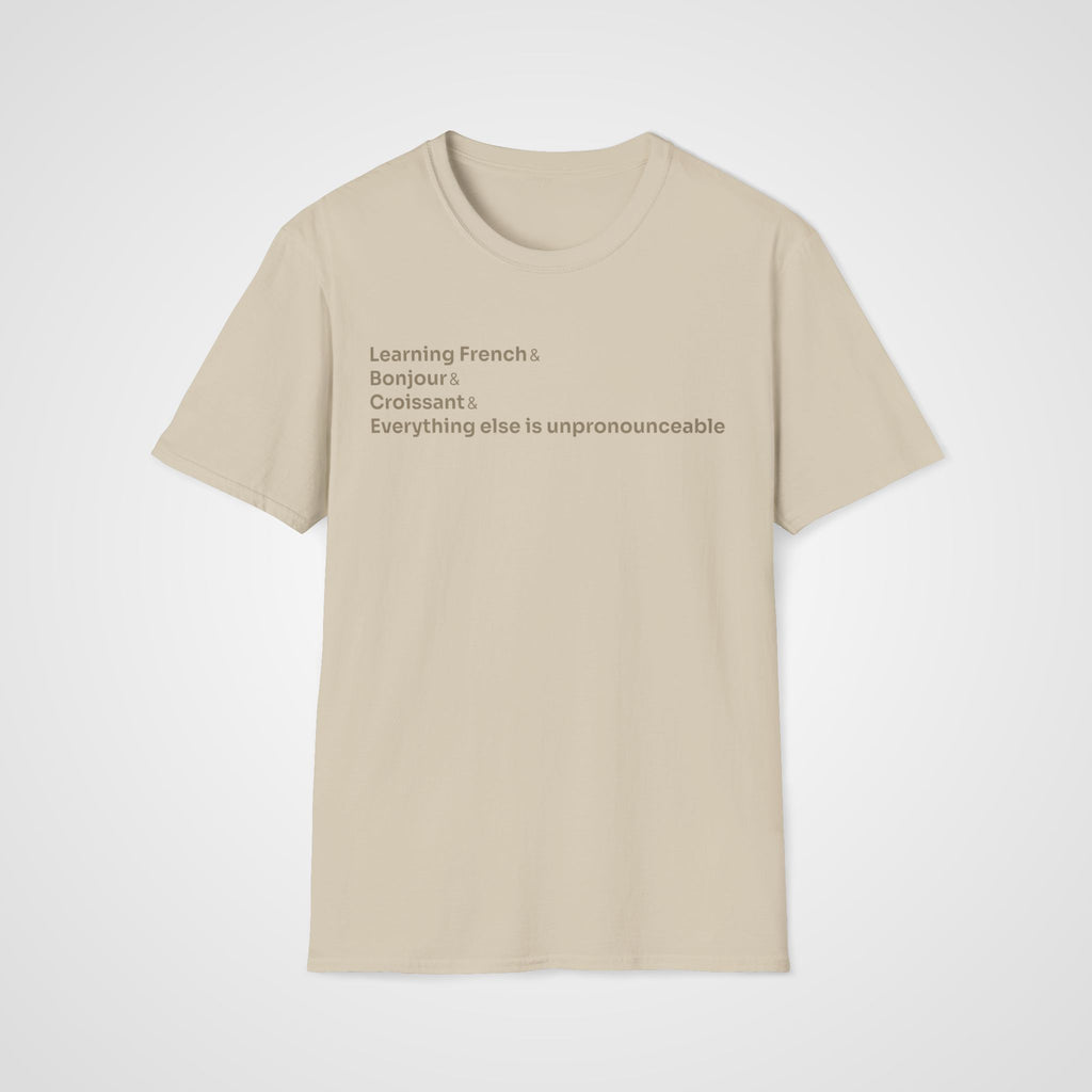 Bonjour Croissant French T-Shirt in Sand