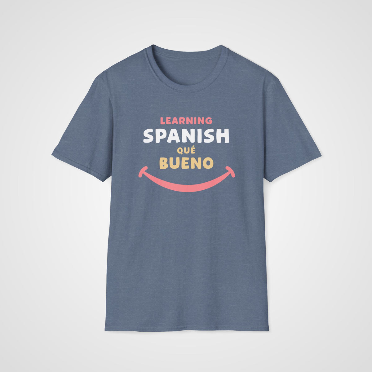 Qué Bueno Spanish T-Shirt in Heather Indigo