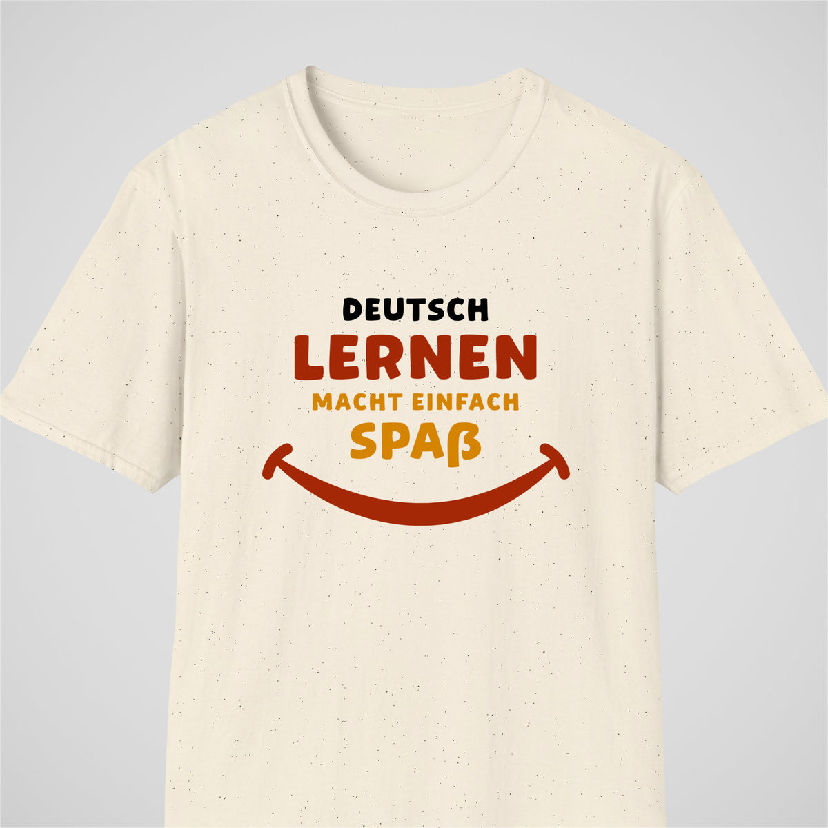 Natural German learner T-shirt featuring the “Deutsch Macht Spass” design