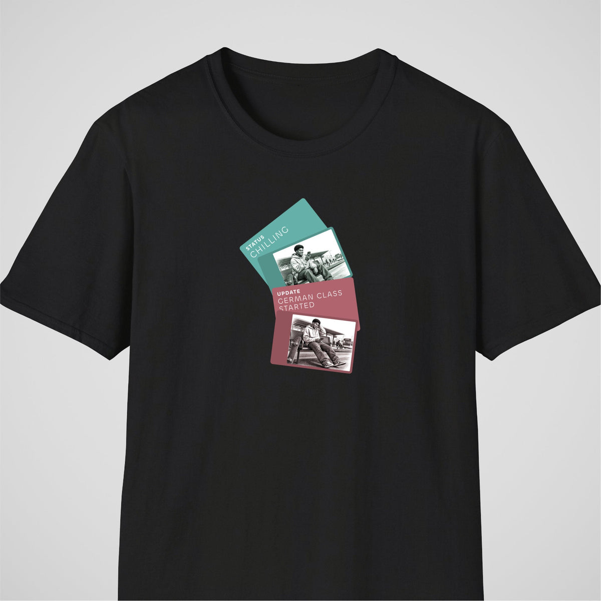Black German learner T-shirt featuring the “German Class Started” design