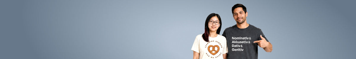 Two people wearing German language T-Shirts from Tees n' Tongues