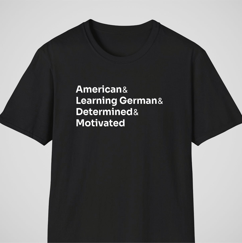 Black German learner T-shirt featuring the “German Learner” design