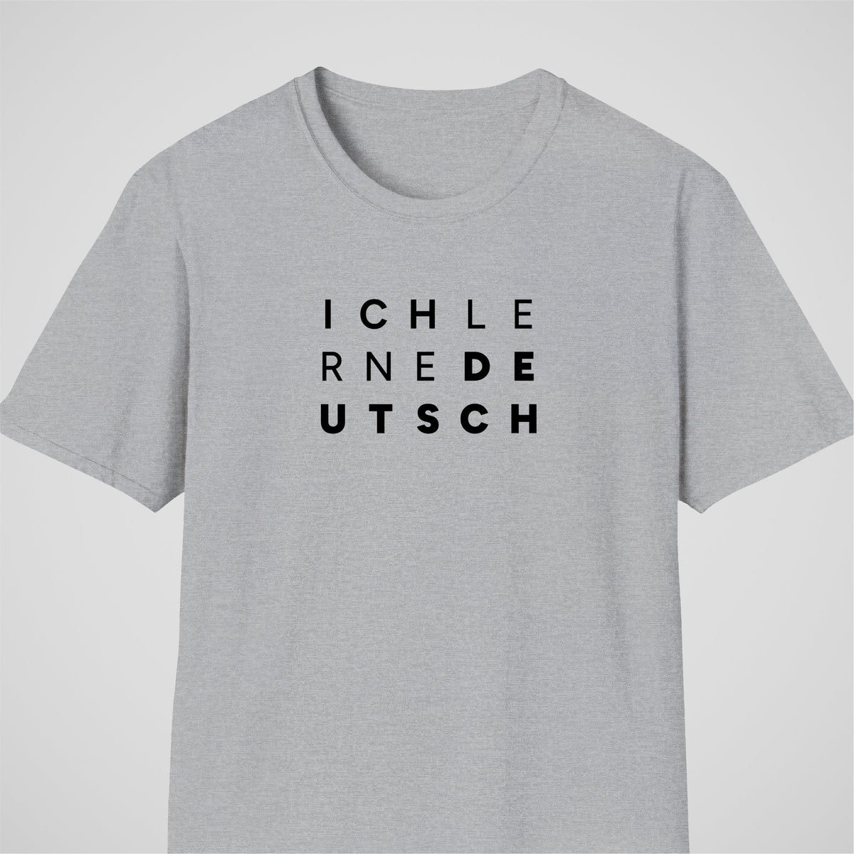 Sport Gray German learner T-shirt featuring the “Ich Lerne Deutsch” design