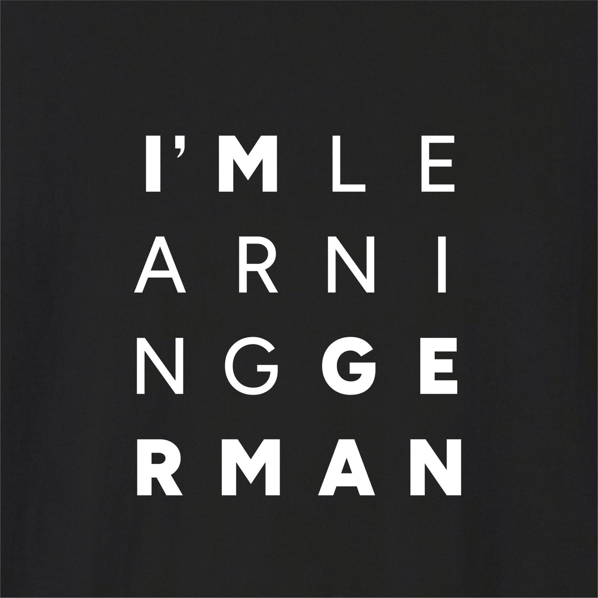 Close-up of Black German learner T-shirt featuring the “I'm Learning German” print