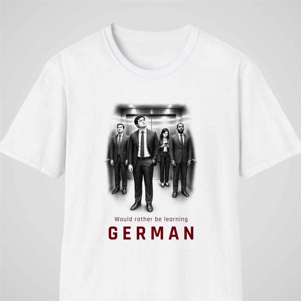 White German learner T-shirt featuring the “Learning German Instead” design