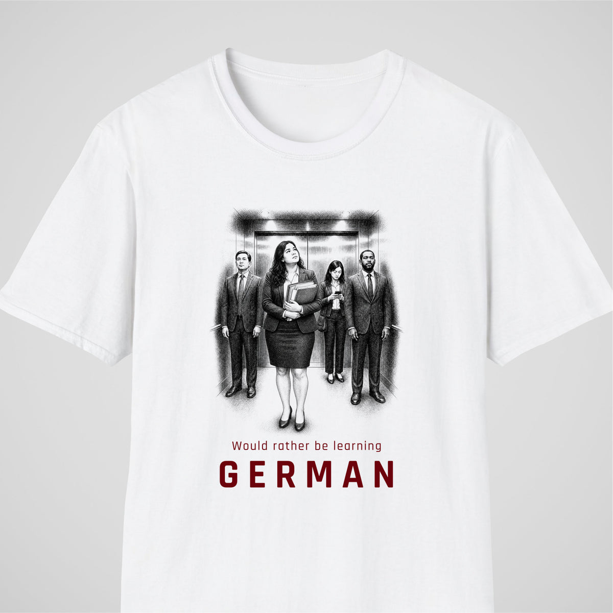 White German learner T-shirt featuring the “Learning German Instead” design