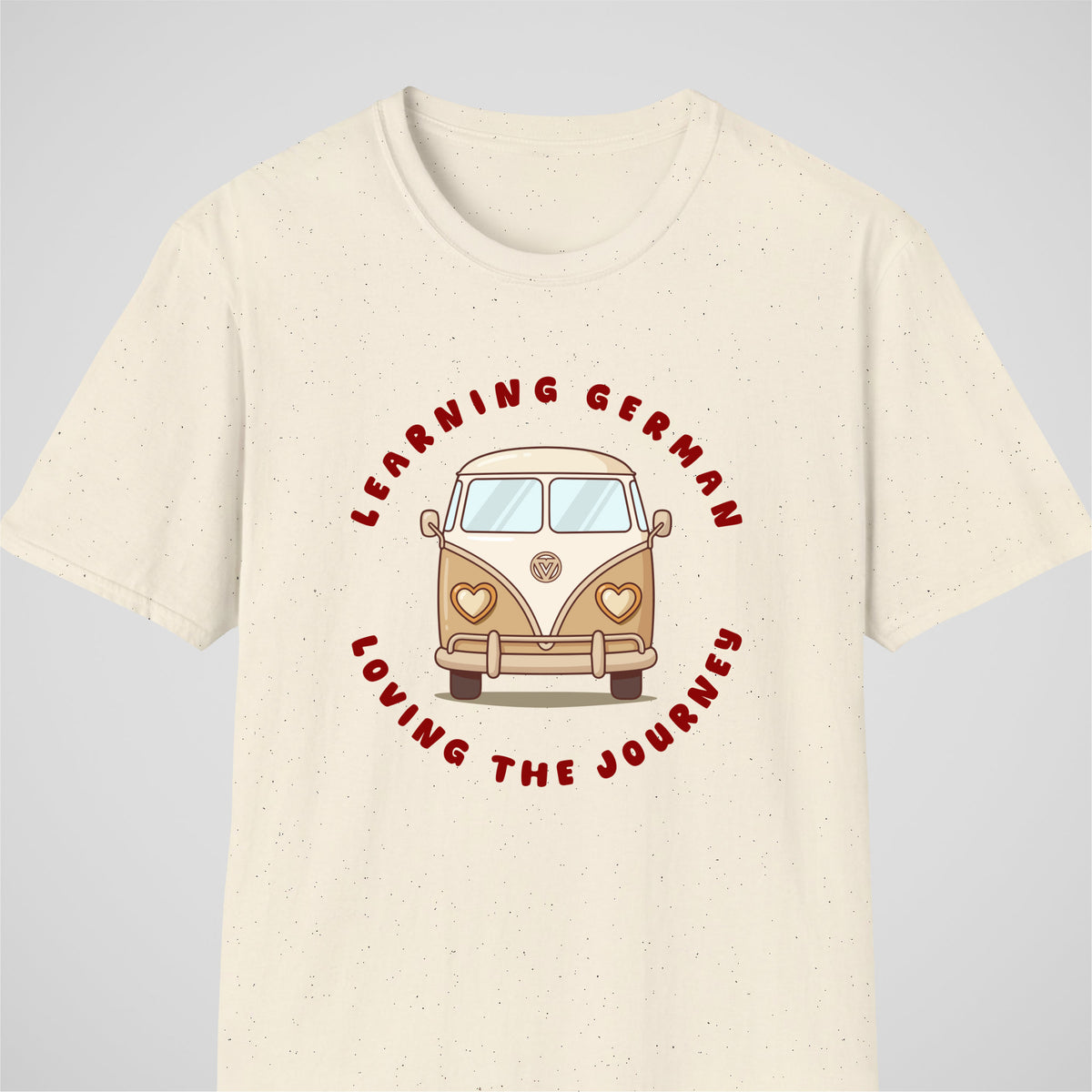 Natural German learner T-shirt featuring the “Loving The Journey” design