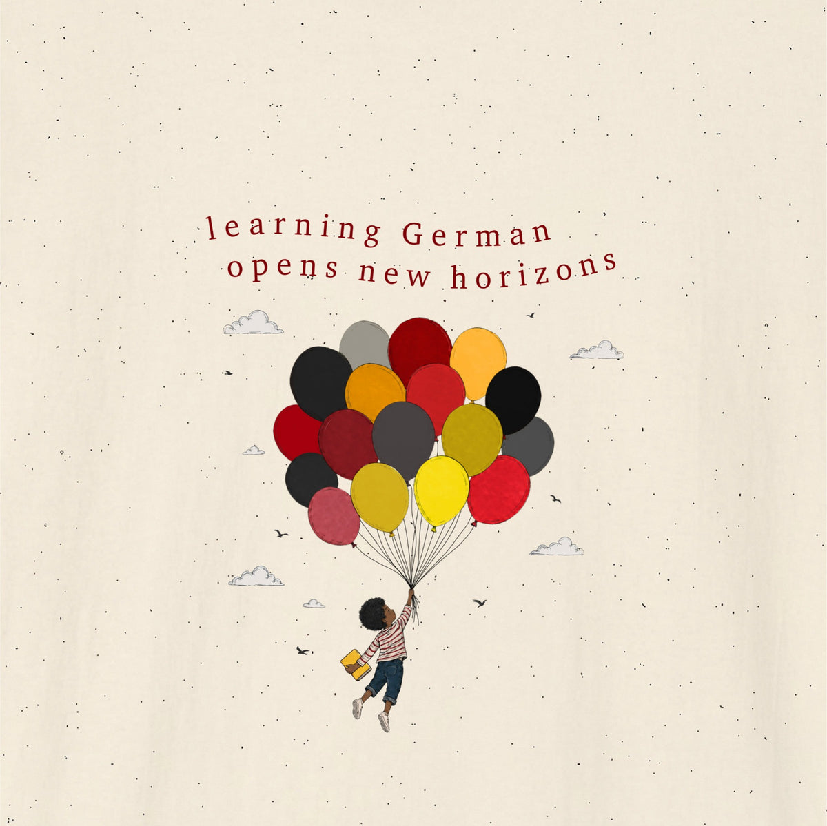 Close-up of Natural German learner T-shirt featuring the “New Horizons” print