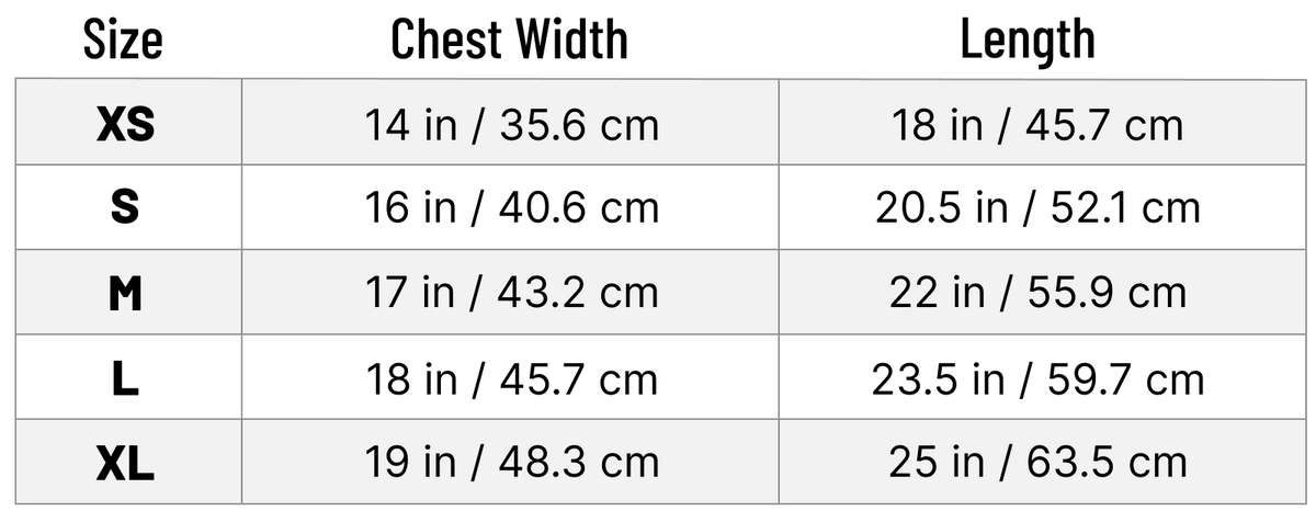 Youth unisex T-Shirt size chart with chest width and length measurements for Gildan Softstyle 64000B