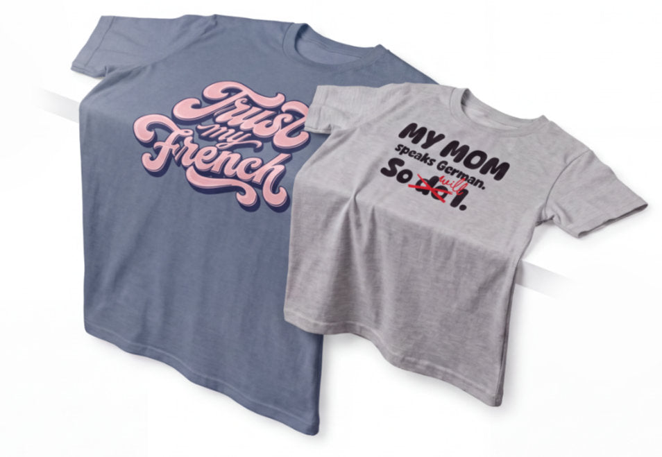 Adult and Youth Tees n’ Tongues T-Shirts for size comparison
